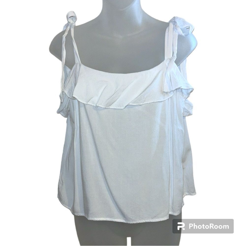 Daniel Cremieux White Ruffle Tie Shoulder Tank Top Size Large